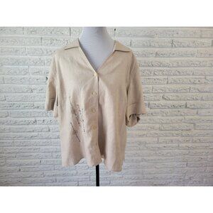 Requirements Petite Womens Shirt 2XWP Roll Tab Sleeve Button Up Embroider BRO74E
